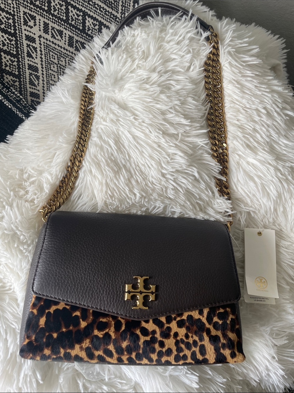 Tory Burch Kira Pebbled Leopard Small Convertible Shoulder Bag